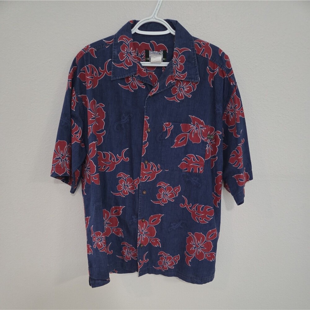 Vintage 90's Gecko Hawaii Hibiscus Print Blue Size XL